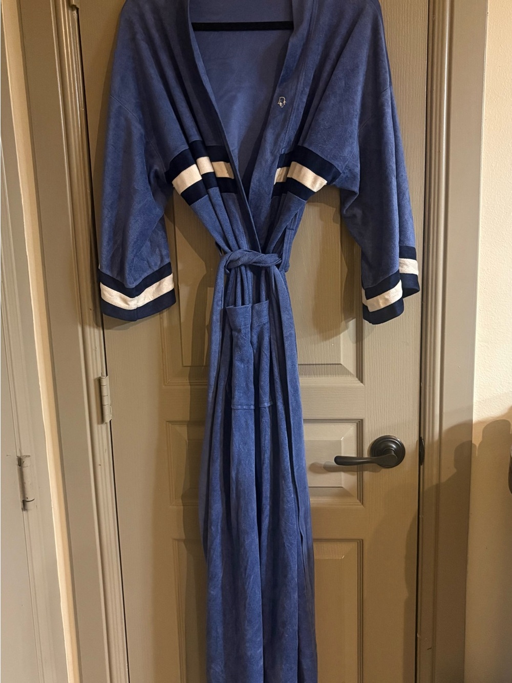 Vintage Christian Dior Blue Robe with Navy and White Trim